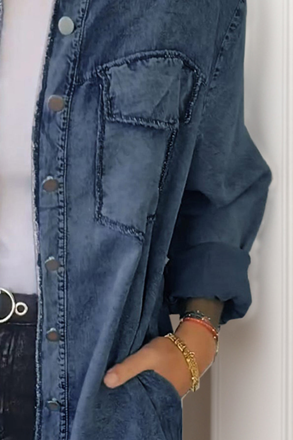 Denim Long Sleeve Pocketed Button Up Full Size Long Shirt