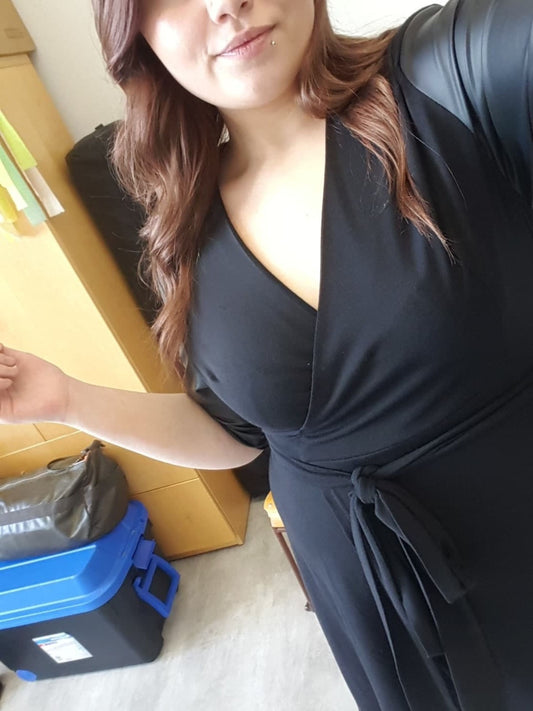 Black Pleather Sleeve Wrap Dress