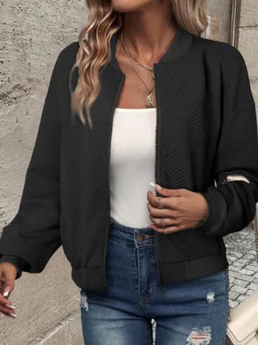 Textured Zip Up Bomber Jacket