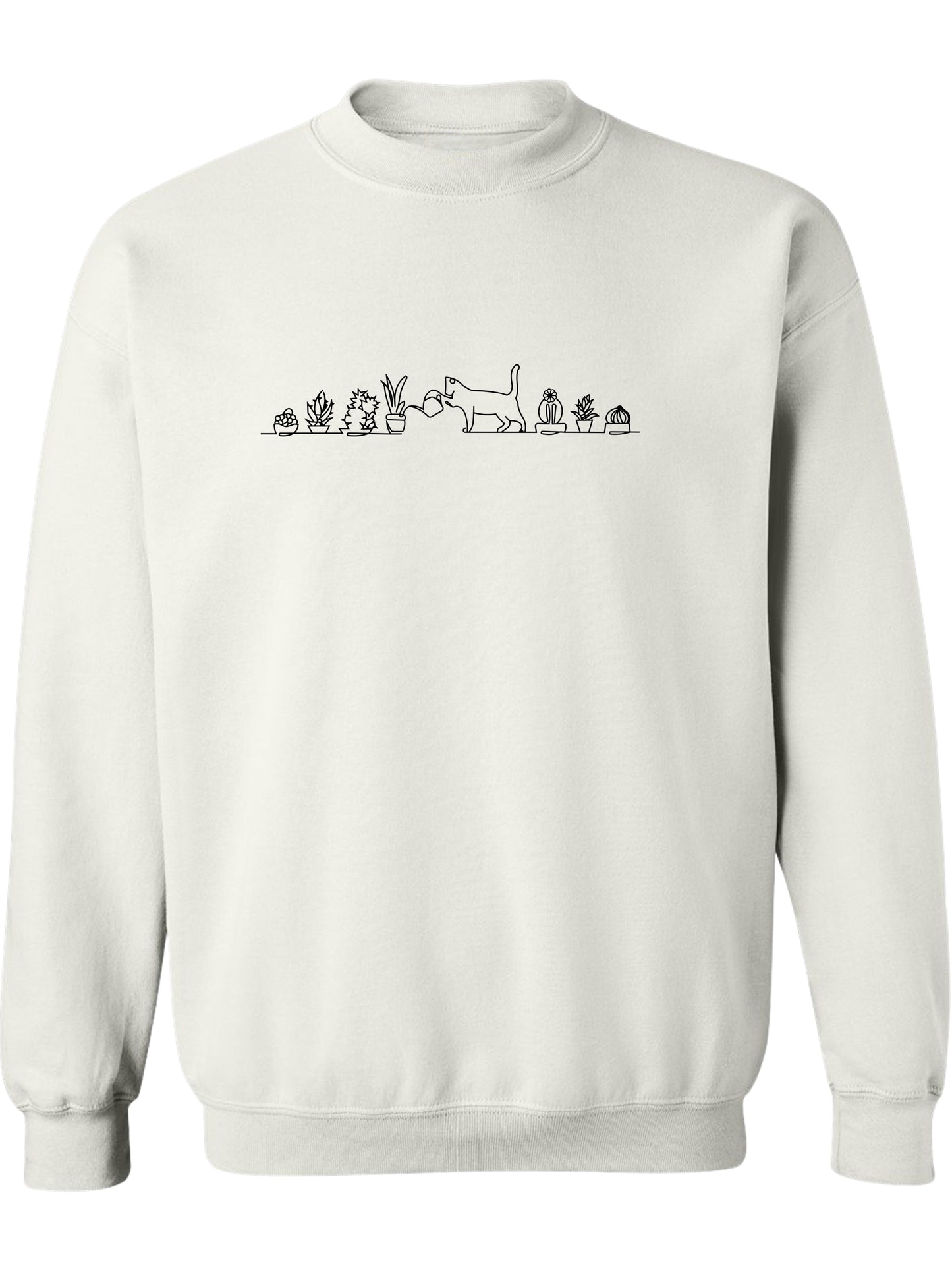 Cat Watering Plants - Crewneck Relaxed Fit Sweatshirt White