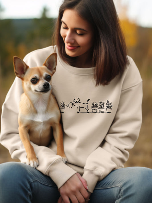 Dog Watering Plants - Crewneck Relaxed Fit Sweatshirt Sand