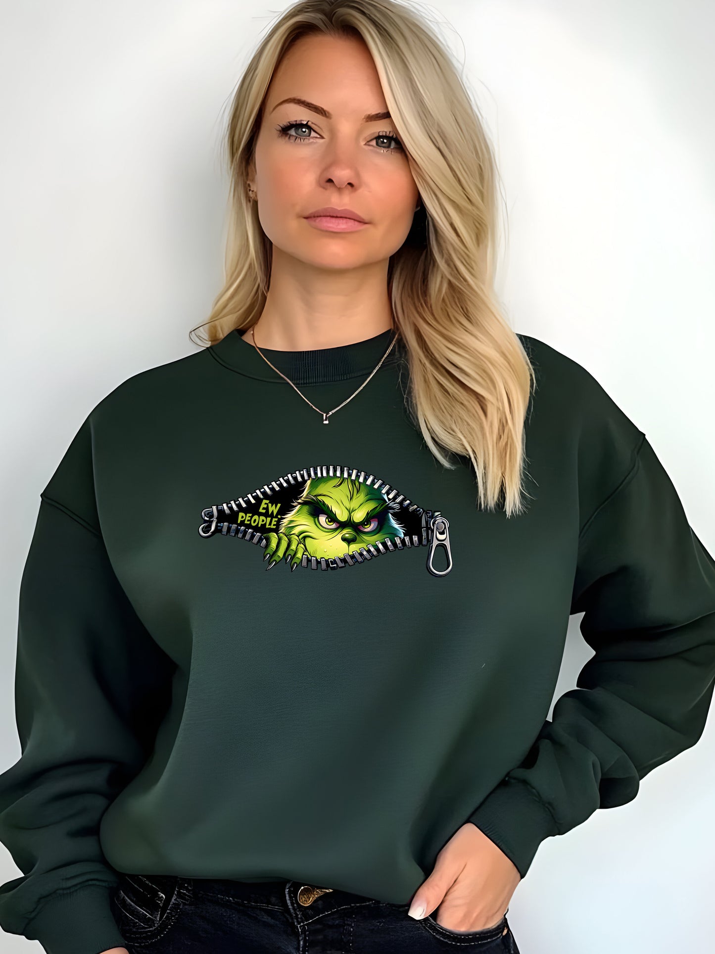 The Grinch Ew People Unisex Crewneck Relaxed Fit Sweatshirt