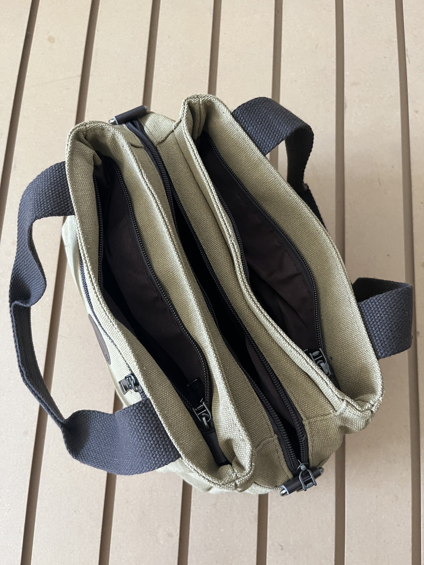 Vibe Sling Mini-Maximizer Canvas Crossbody Purse – Khaki