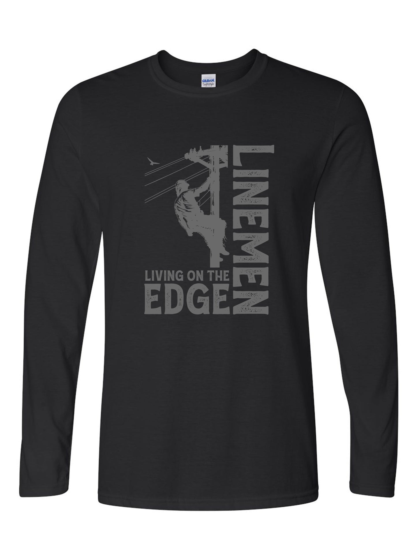 Power Lineman Shirt - Living on the Edge - Softstyle Long Sleeve T-shirt - Black