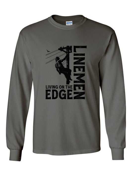 Power Lineman Shirt - Lineman Living on the Edge - Ultra Cotton Relaxed Fit Long Sleeve T-shirt - Charcoal
