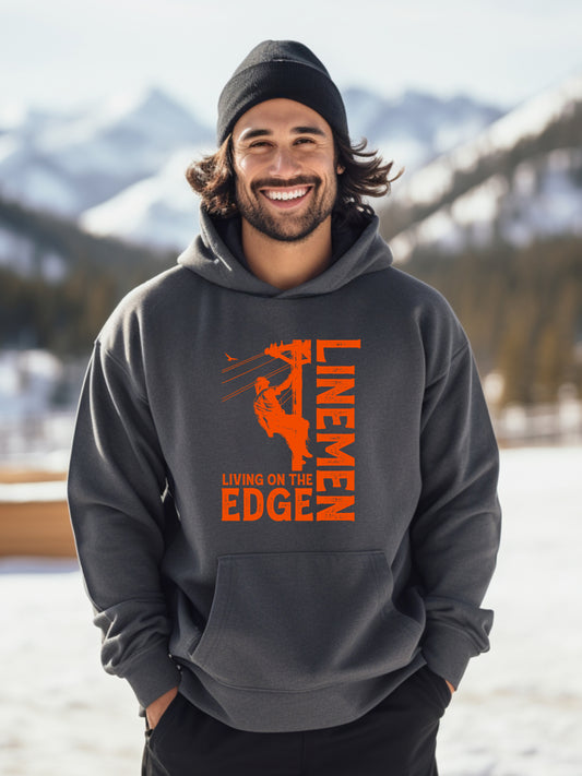 Power Lineman - Living on the Edge - Hooded Sweatshirt - Dark Heather Grey