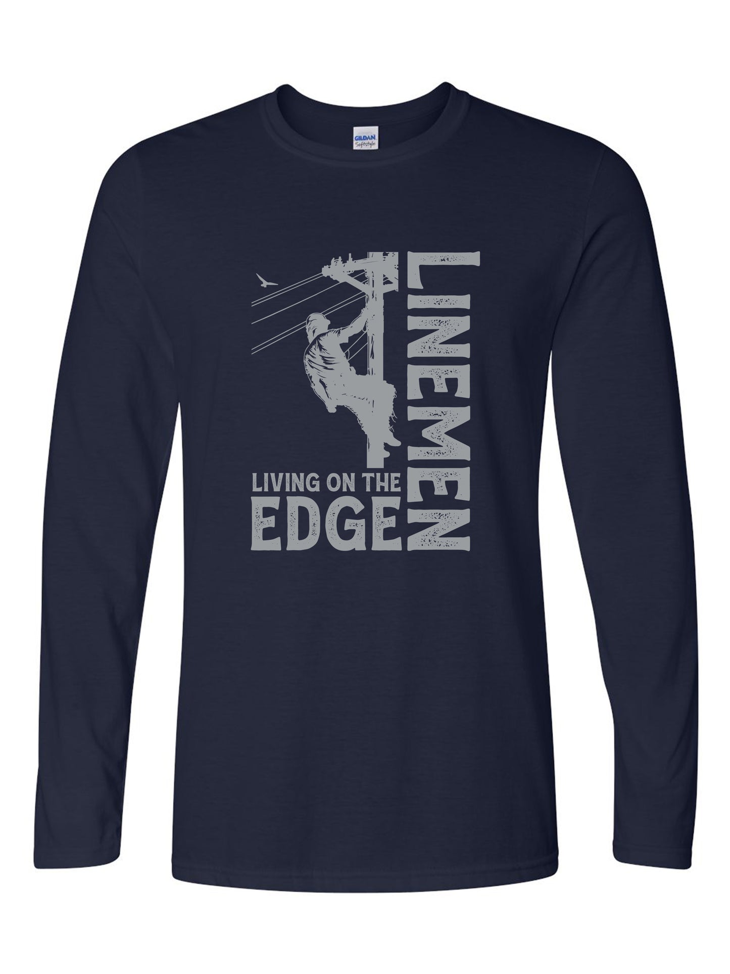 Power Lineman Shirt - Living on the Edge - Softstyle Long Sleeve T-shirt - Navy