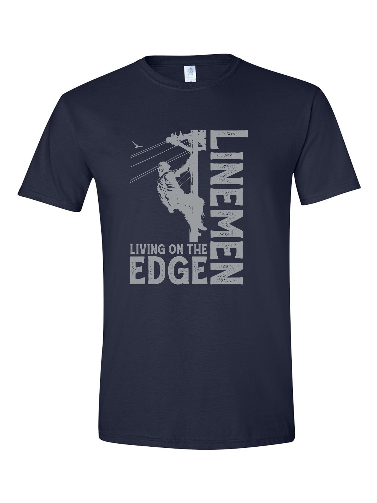 Power Lineman Shirt - Lineman Living on the Edge - Soft Style T-shirt - Navy