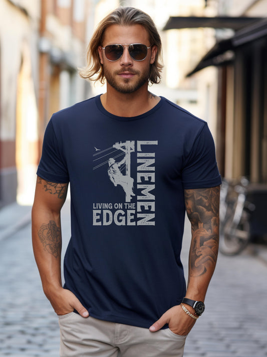 Power Lineman Shirt - Lineman Living on the Edge - Soft Style T-shirt - Navy