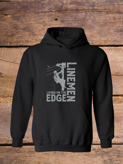 Power Lineman - Living on the Edge - Hooded Sweatshirt - Black