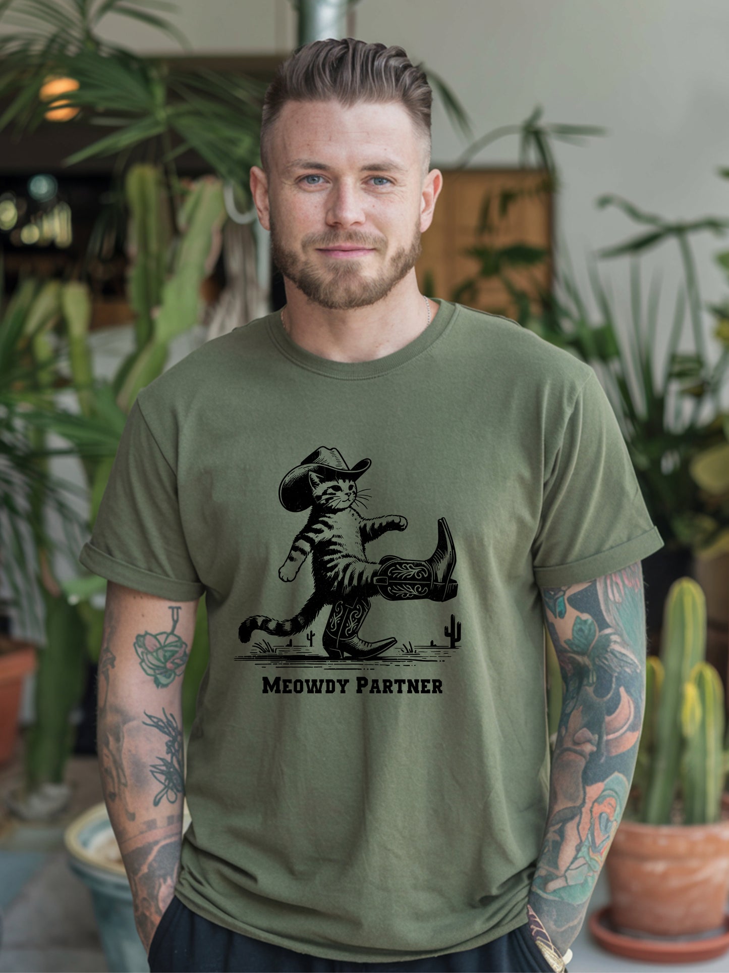 Western Cat Meowdy Partners - Unisex Western T-shirt