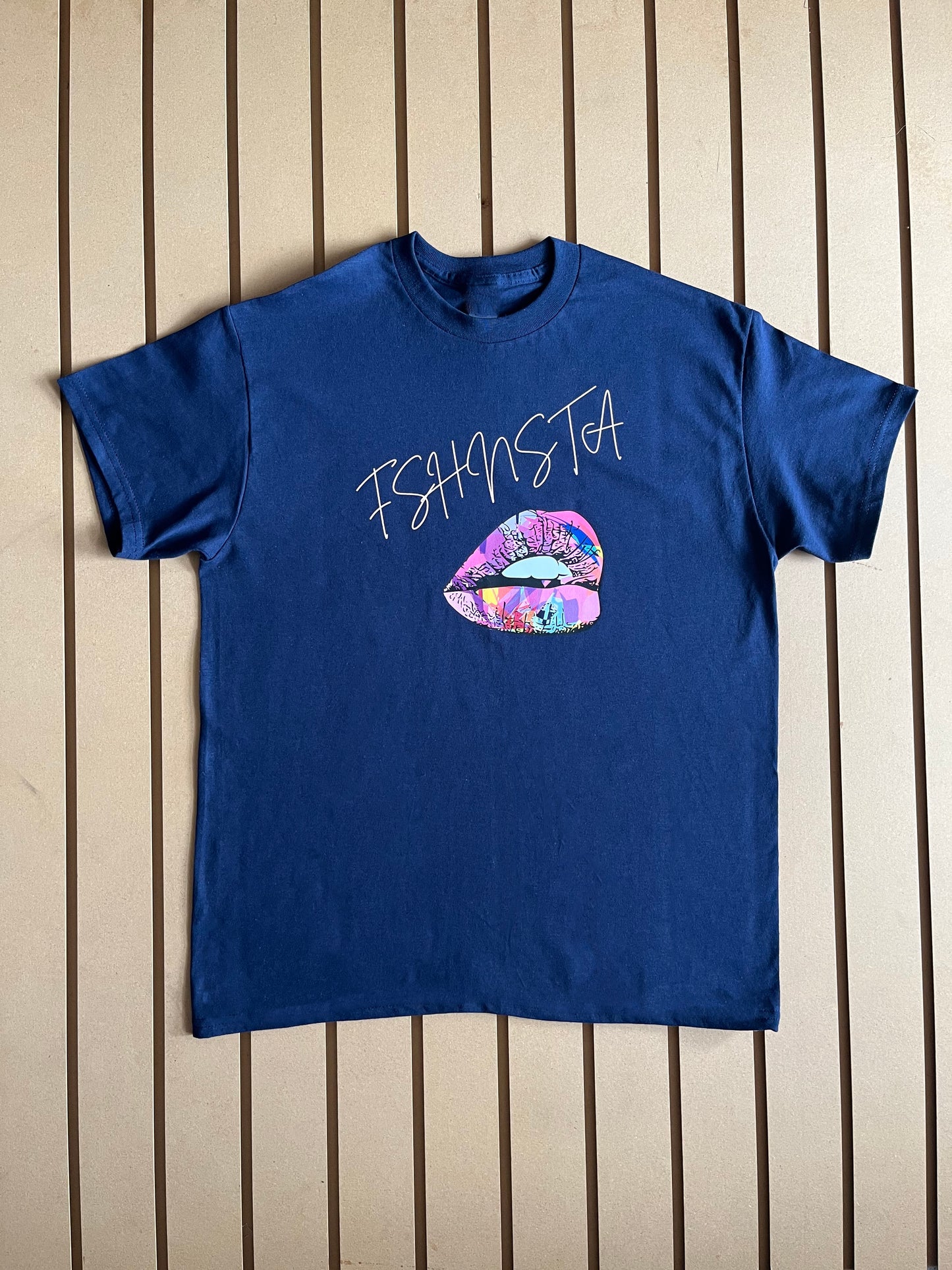 Fshnsta Signature Logo Lips - Unisex Relaxed Fit Tee Navy
