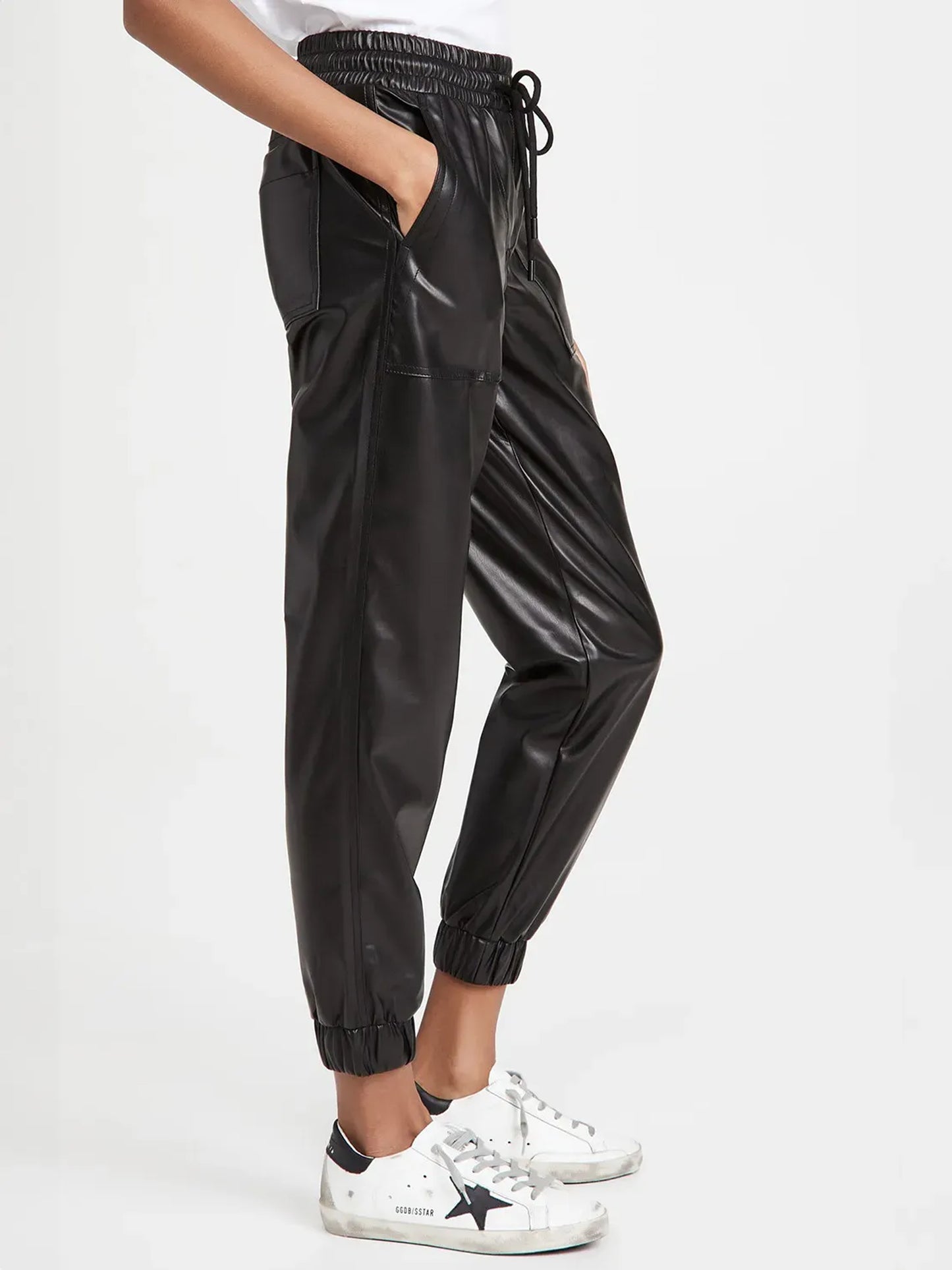 Drawstring Pleather Pants with Pockets