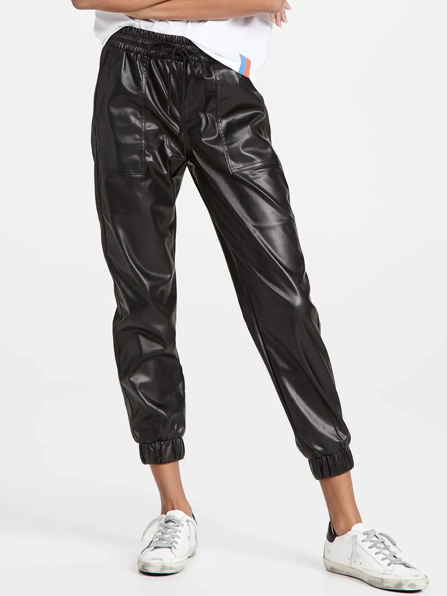Drawstring Pleather Pants with Pockets