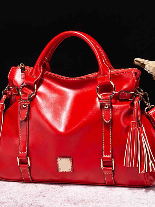 Faux Leather Handbag with Tassels
