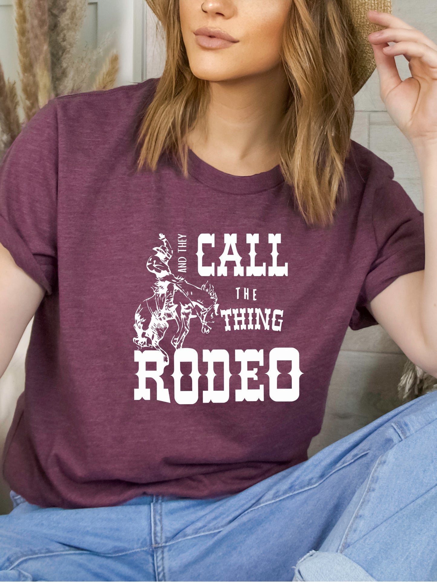 They Call it Rodeo - Relaxed Fit Unisex Tee Heather Maroon