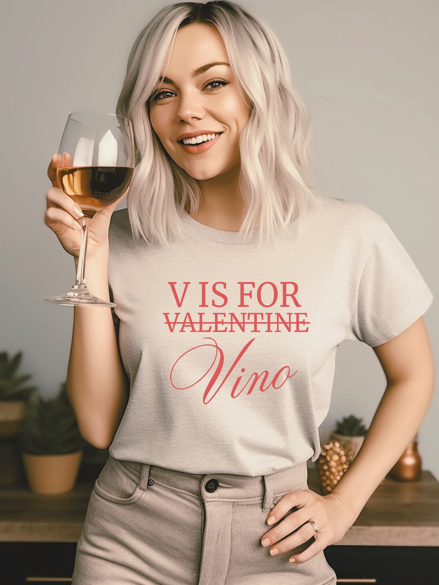 V is for Vino - Valentine - Relaxed Fit Tee Natural