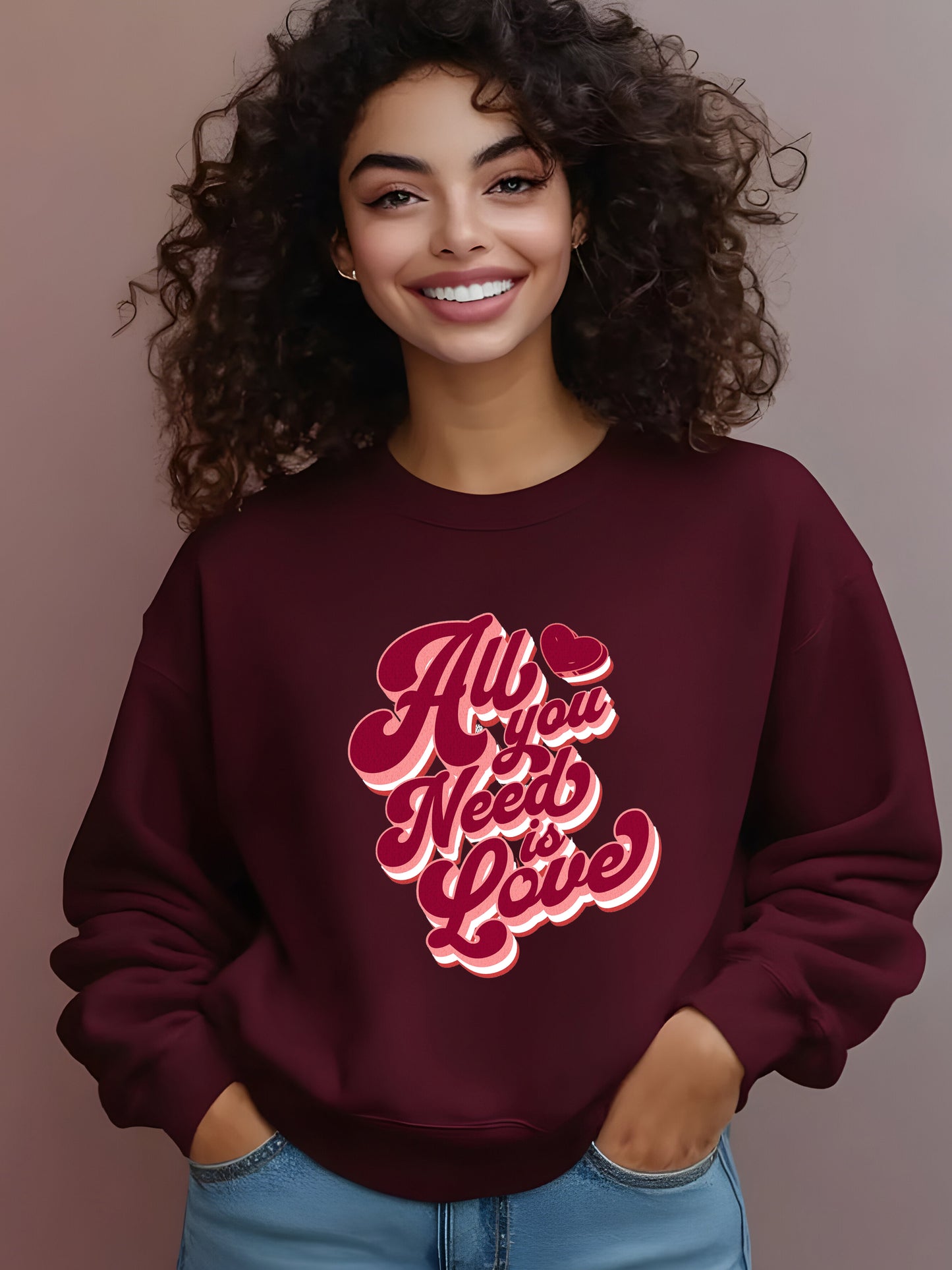 All You Need is Love Valentines Unisex Crewneck Sweatshirt - Maroon