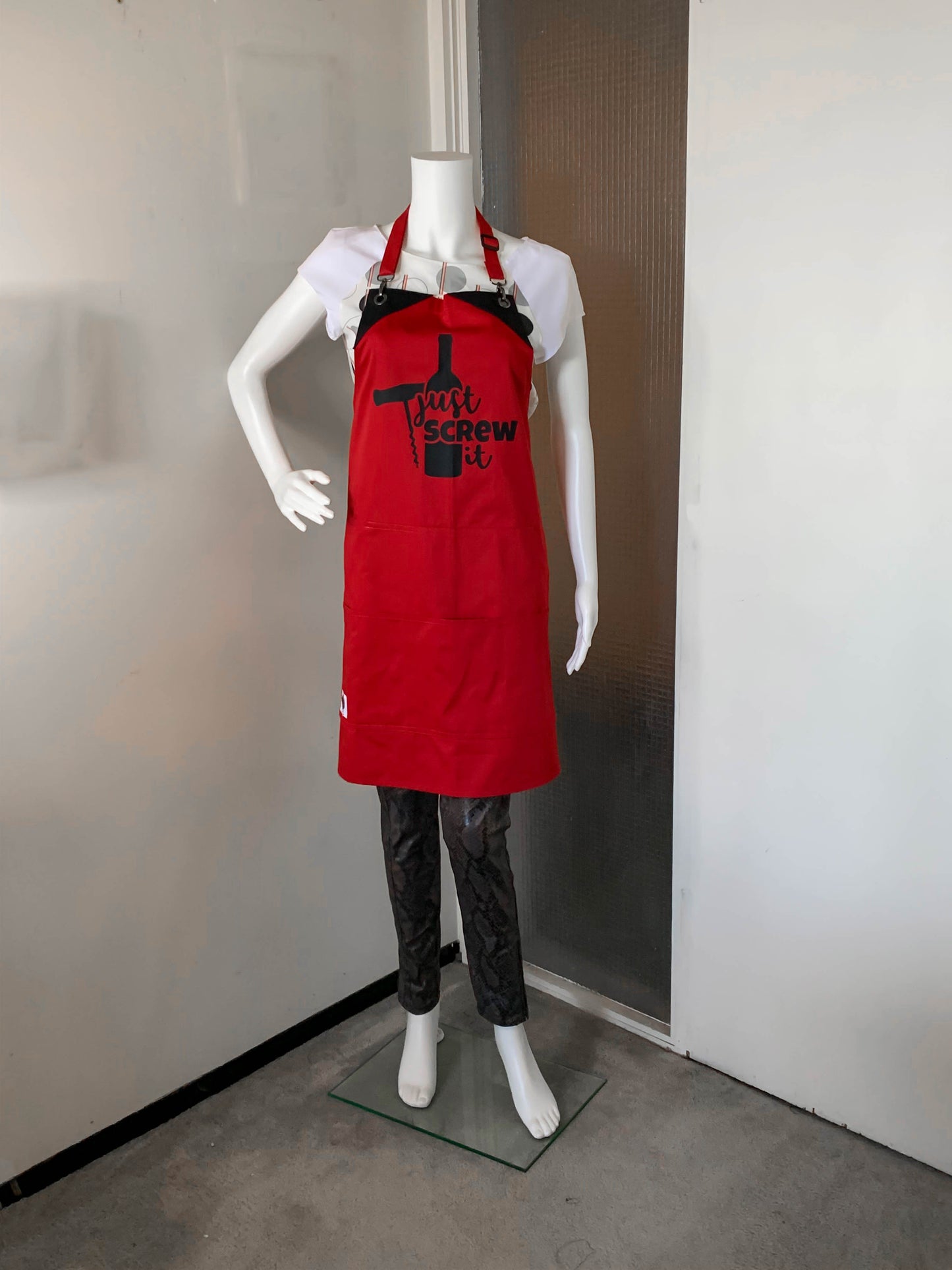 Just Screw it Apron - Red & Black