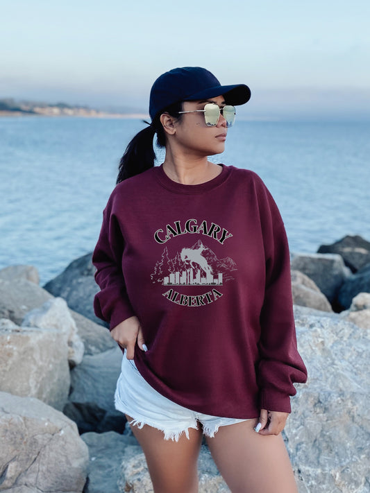 Calgary Tourism - Crewneck Relaxed Fit Sweatshirt Garnet Red