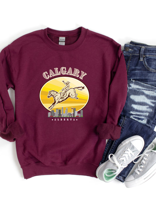 Calgary Cityscape - Crewneck Rlaxed Fit Sweatshirt Garnet Red