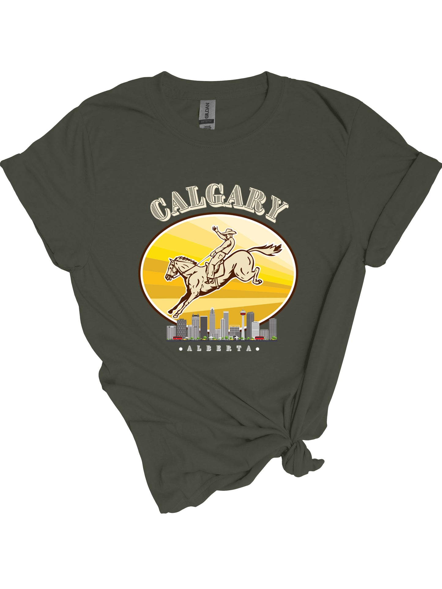 Calgary Cityscape - Relaxed Fit Tee Military Green