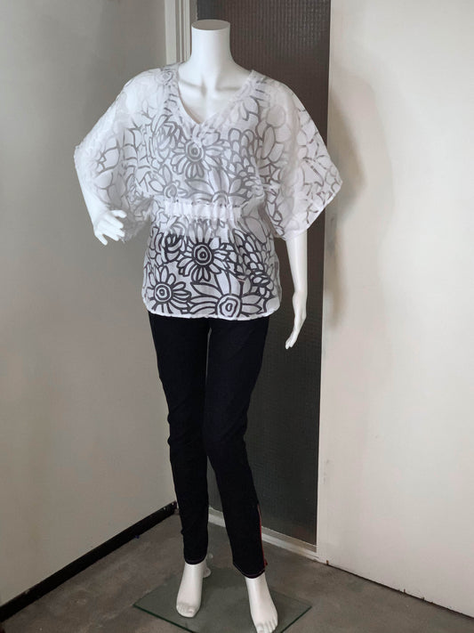 White Floral Sheer Kimono Top