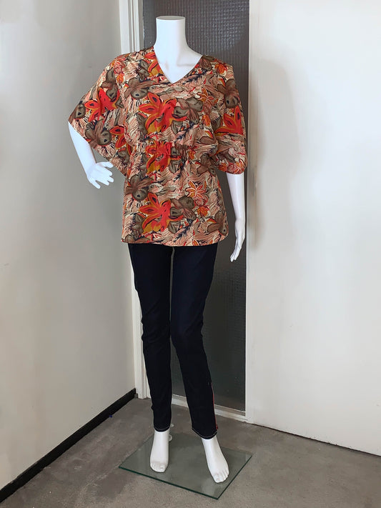 Orange Multi-Print Kimono Top