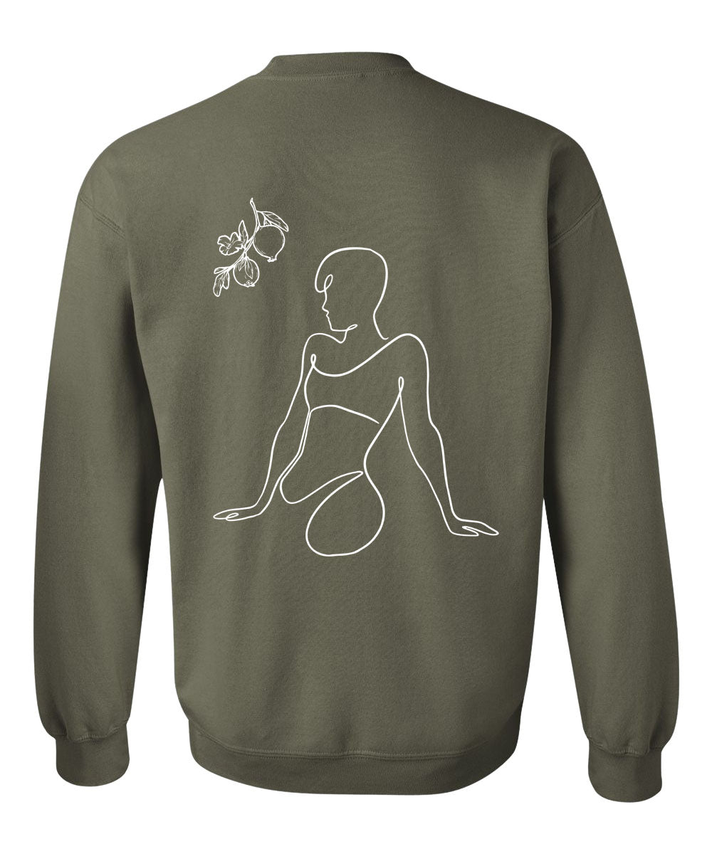Pomegranate Queen - Unisex Crewneck Relaxed Fit Sweatshirt Sage Green