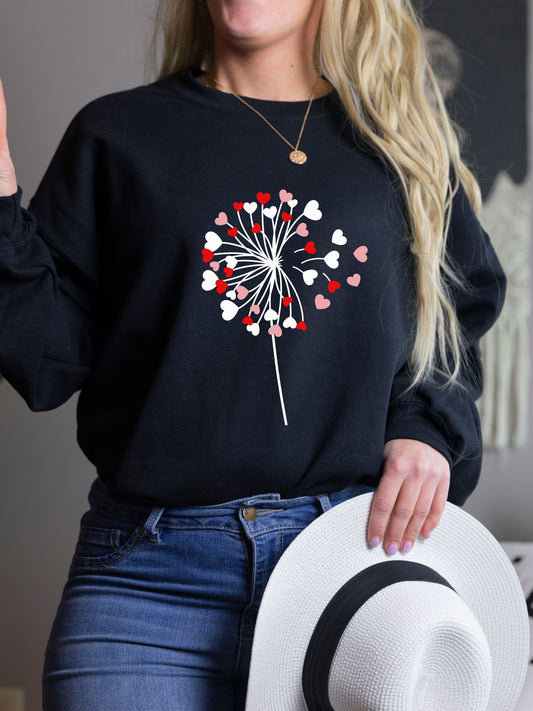 Dandelion Hearts (Red, pink, white) Valentine - Crewneck Relaxed Fit Sweatshrit