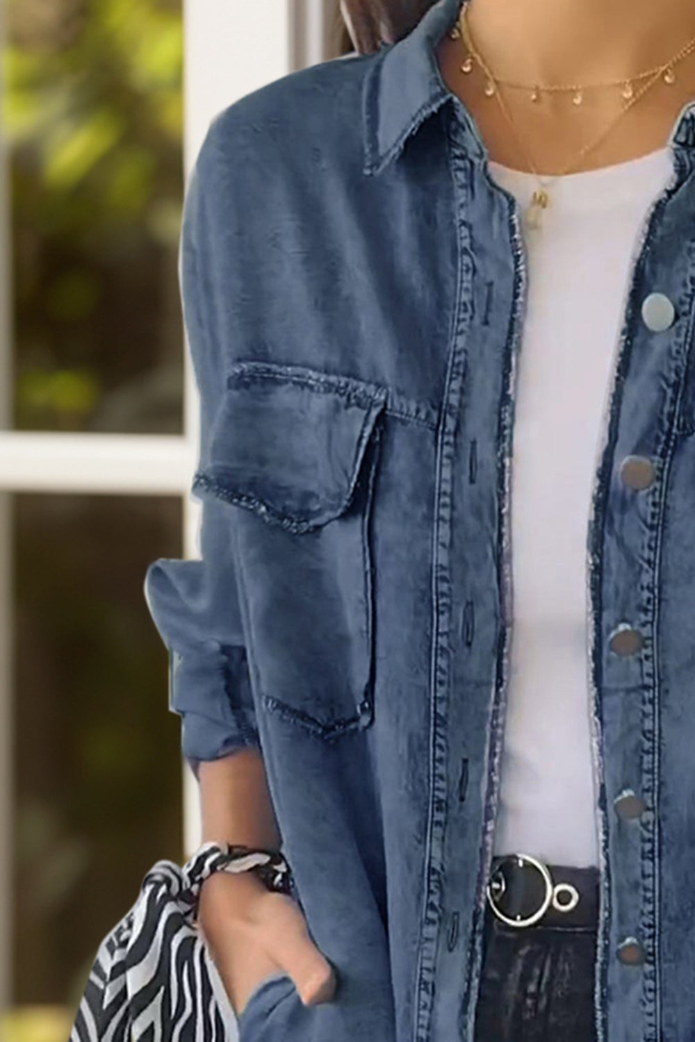 Denim Long Sleeve Pocketed Button Up Full Size Long Shirt