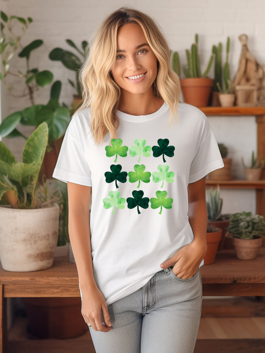 ST PATRICKS CLOVER WATERCOLOUR  - RELAXED FIT T-SHIRT WHITE