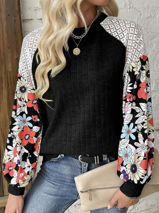 Printed Round Neck Long Sleeve Top