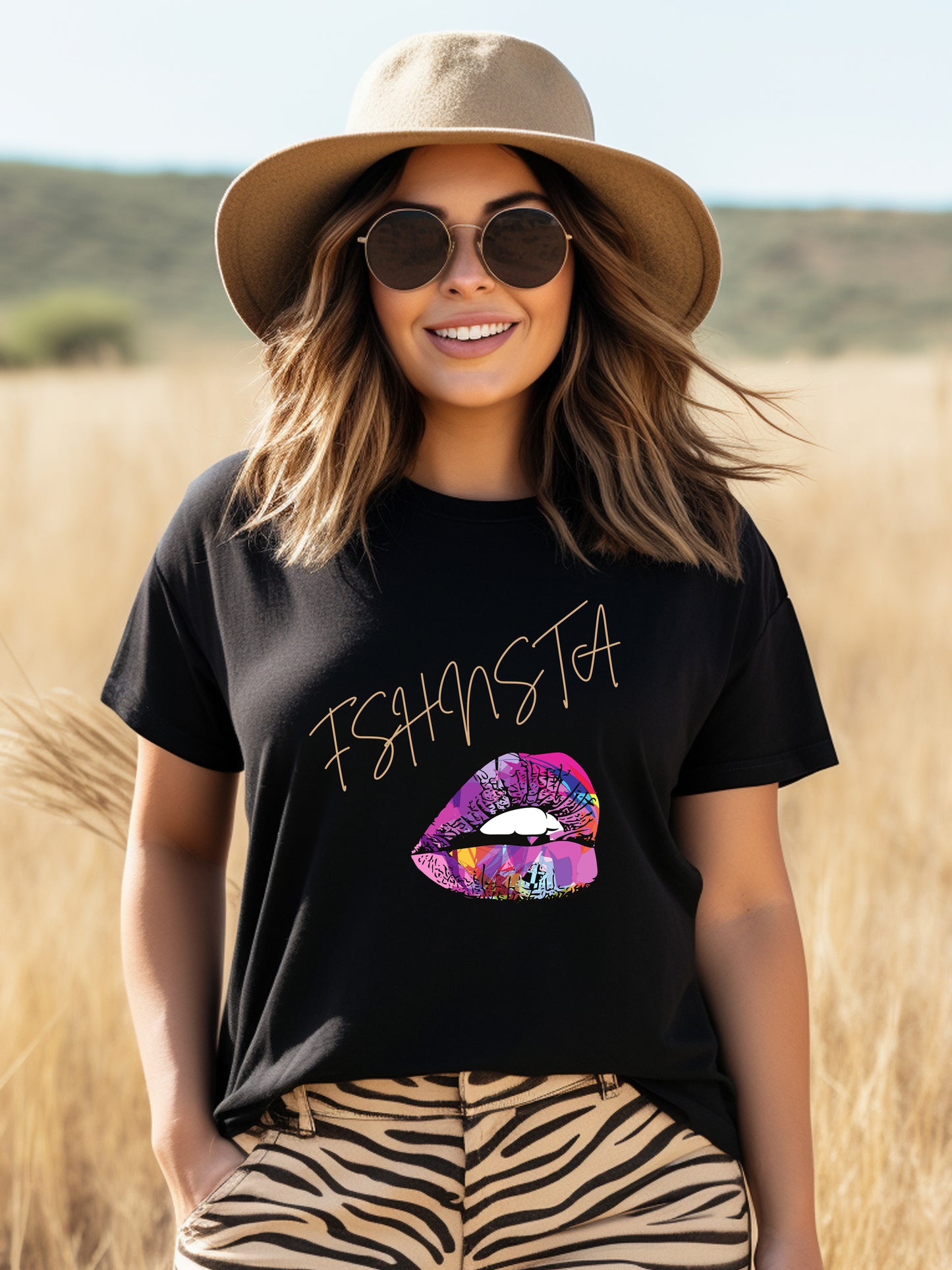 Fshnsta Signature Logo Lips - Unisex Relaxed Fit Tee Black