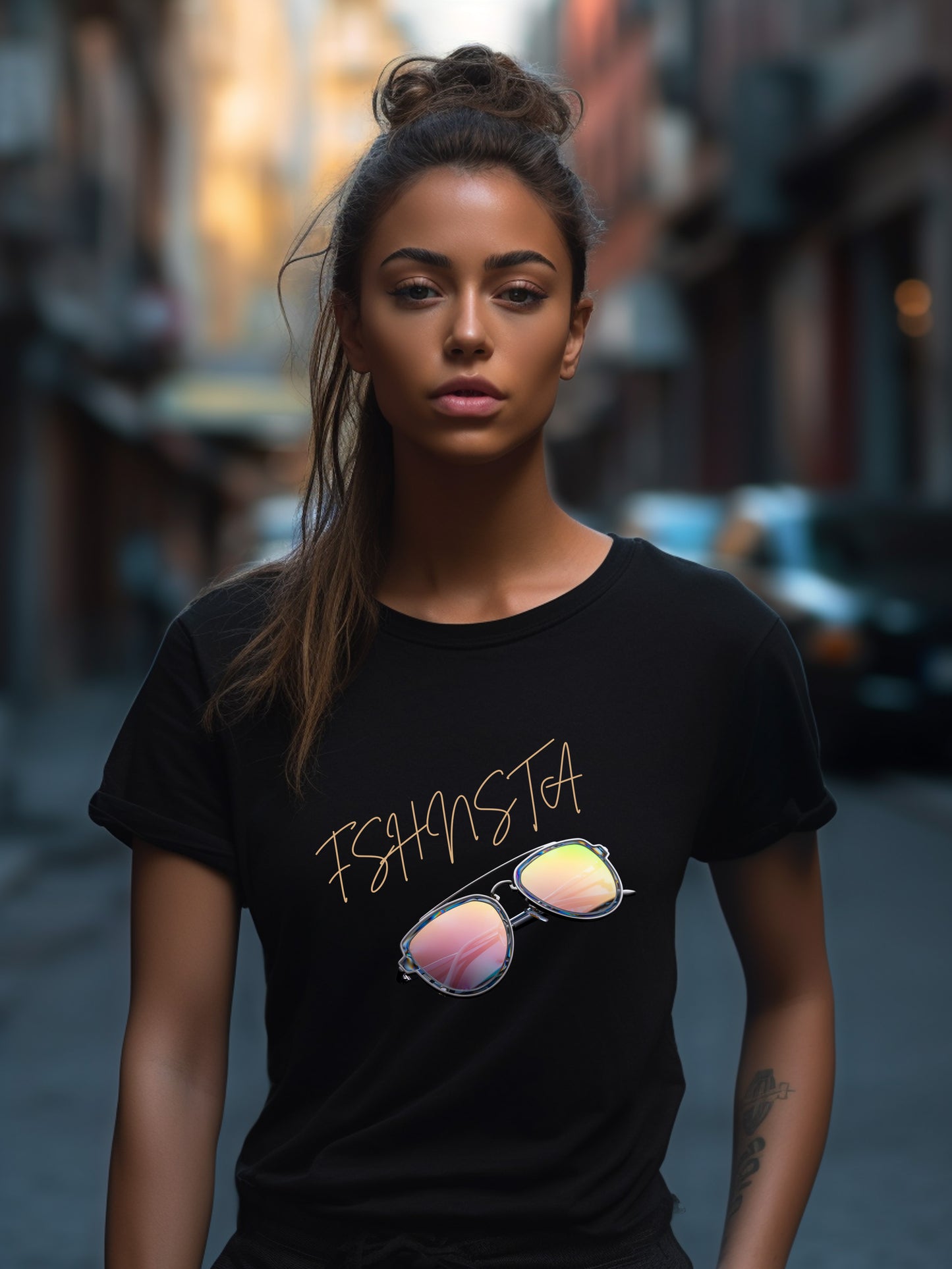 Fshnsta Signature Logo Sunglasses - Unisex Relaxed Fit Tee Black