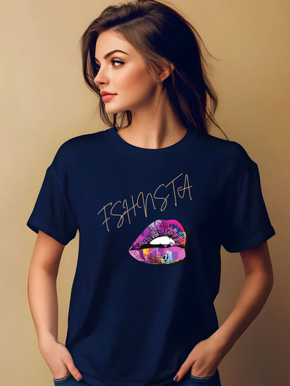 Fshnsta Signature Logo Lips - Unisex Relaxed Fit Tee Navy