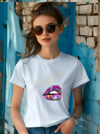 Fshnsta Signature Logo Lips - Unisex Relaxed Fit Tee White