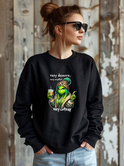 The Grinch Very Demure, Very Mindful, Very Cutesy Crewneck Relaxed Fit Sweatshirt