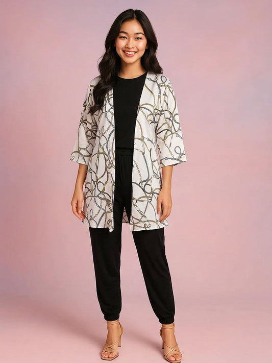 Hold the Purse Strings - Ivory Kimono 1/2 Length