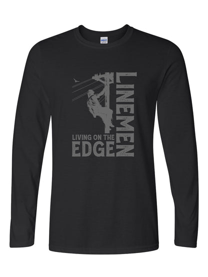 Lineman Living on the Edge - Softstyle Long Sleeve Tee - Black