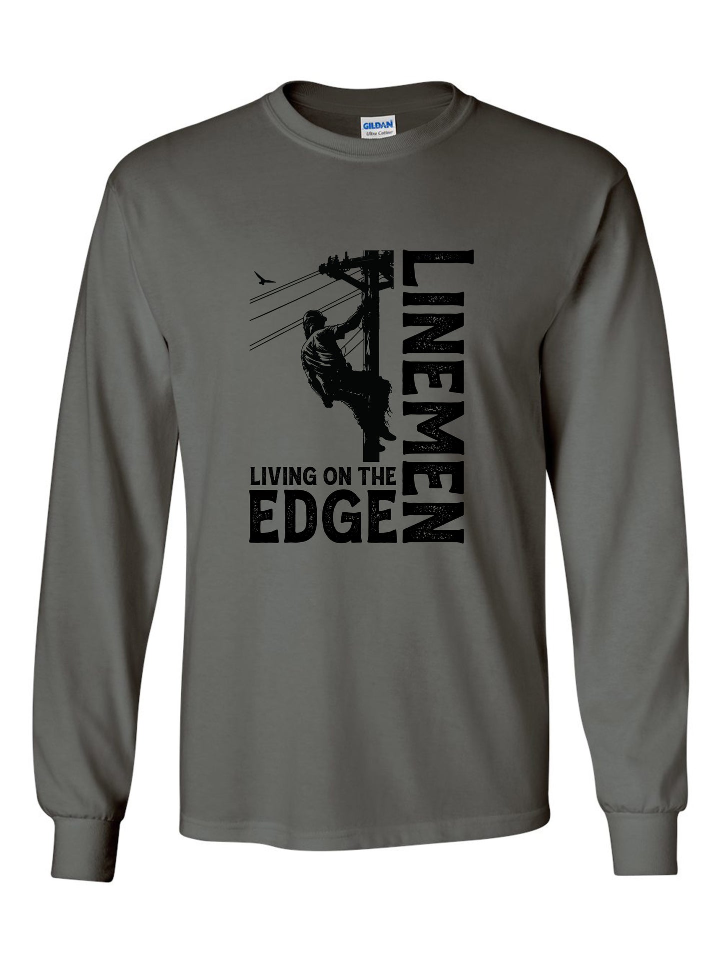 Lineman Living on the Edge - Ultra Cotton Relaxed Fit Long Sleeve Tee - Charcoal