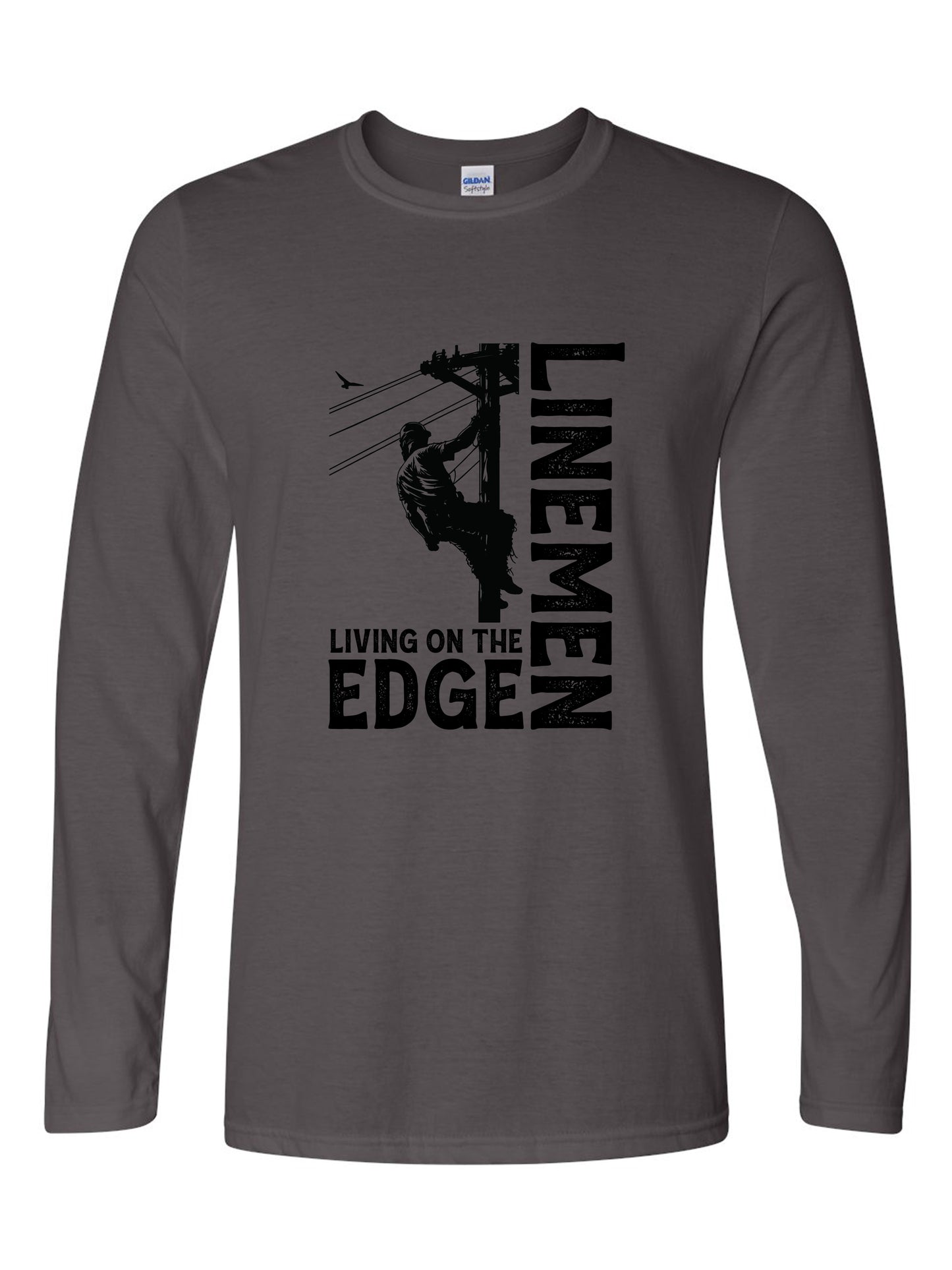 Lineman Living on the Edge - Softstyle Long Sleeve Tee - Charcoal