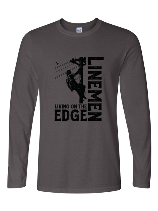 Power Lineman Shirt - Living on the Edge - Softstyle Long Sleeve T-shirt - Charcoal