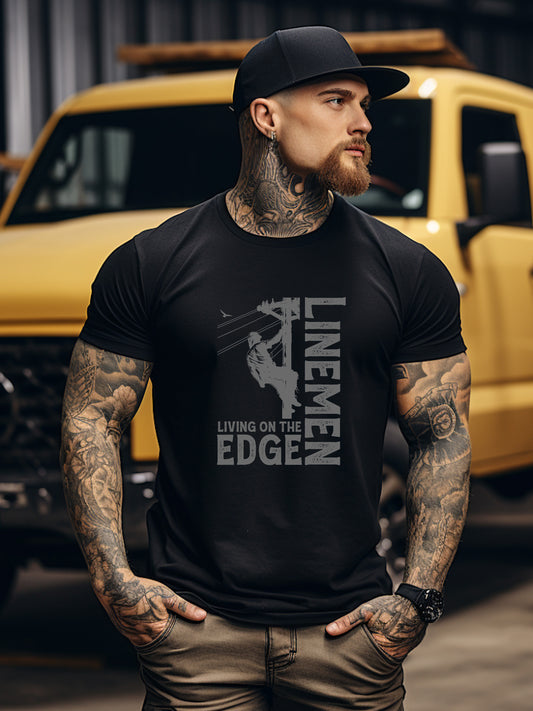 Power Lineman Shirt - Lineman Living on the Edge - Softstyle T-shirt - Black