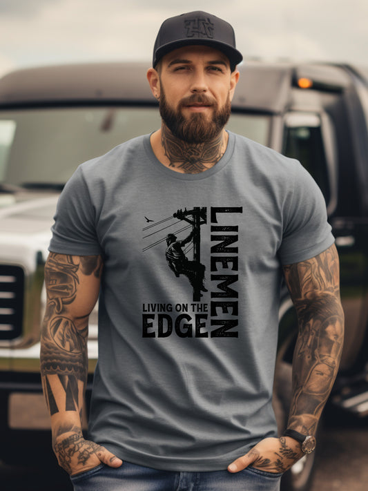 Power Lineman Shirt - Lineman Living on the Edge  - Softstyle T-shirt - Charcoal
