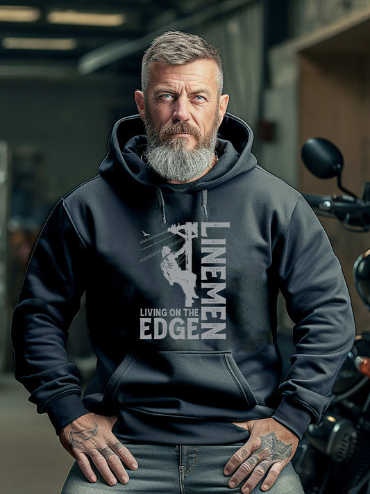 Lineman Living on the Edge - Hooded Sweatshirt - Black