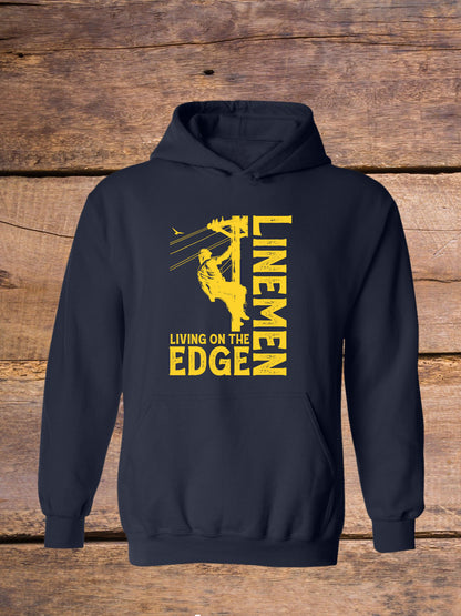 Lineman Living on the Edge - Hooded Sweatshirt - Navy
