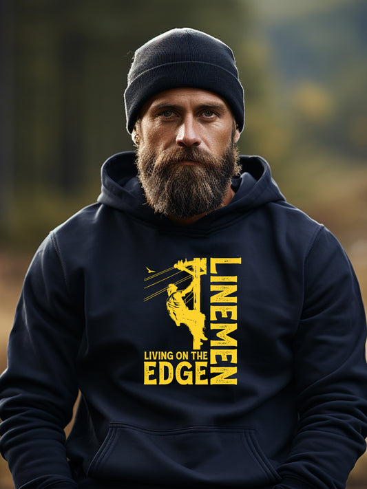 Power Lineman - Living on the Edge - Hooded Sweatshirt - Navy
