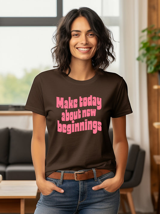 Make Today About New Betinnings - Unisex Relaxed Fit Tee Brown