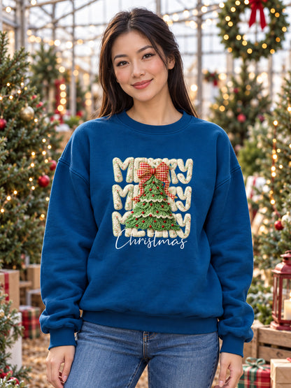 Merry Merry Merry Christmas Ivory Yarn Design - Unisex Christmas Crewneck Sweater
